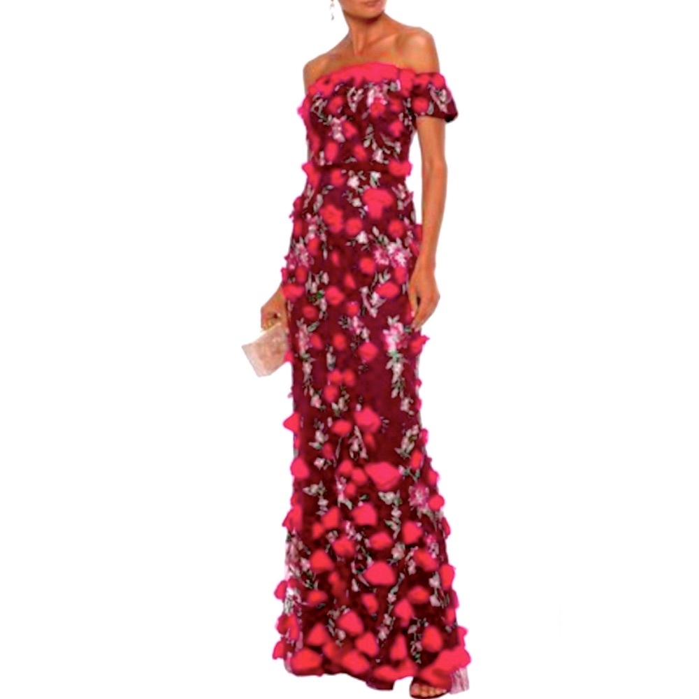 LAST CHANCE Marchesa Notte 3D Floral Off-Shoulder Gown – Evening Dress